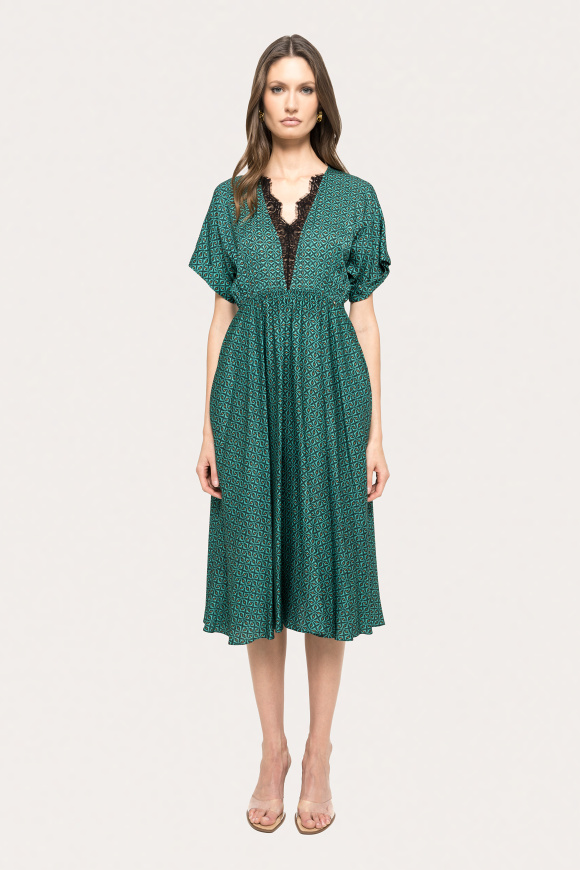Lace-detail viscose midi dress