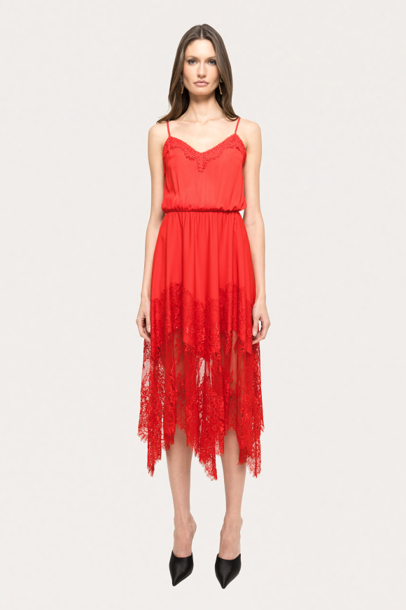 Lace-trimmed midi dress