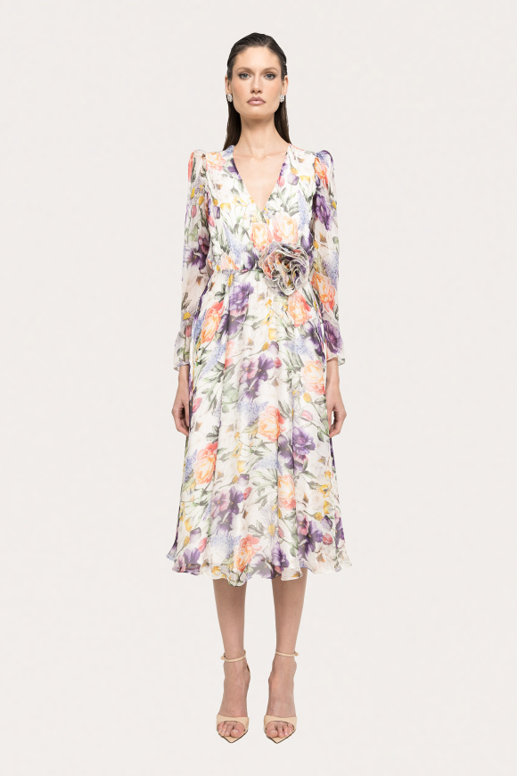 Floral-detail silk midi dress