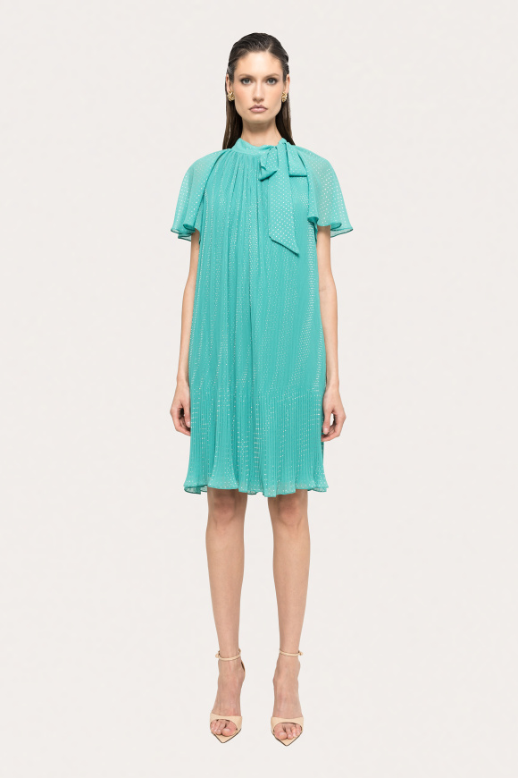 Bow-detail pleated midi dress
