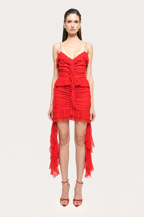 Ruffle trim mini dress