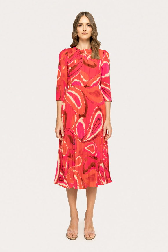 Pleated printed satin midi dress