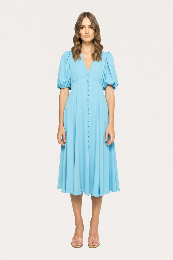 Puff-sleeve midi dress