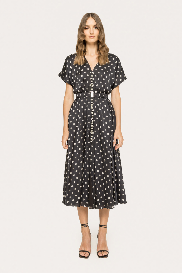 Belted satin midi dress