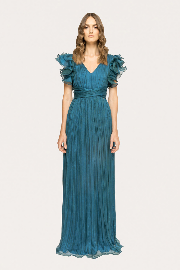 Ruffled silk maxi dress