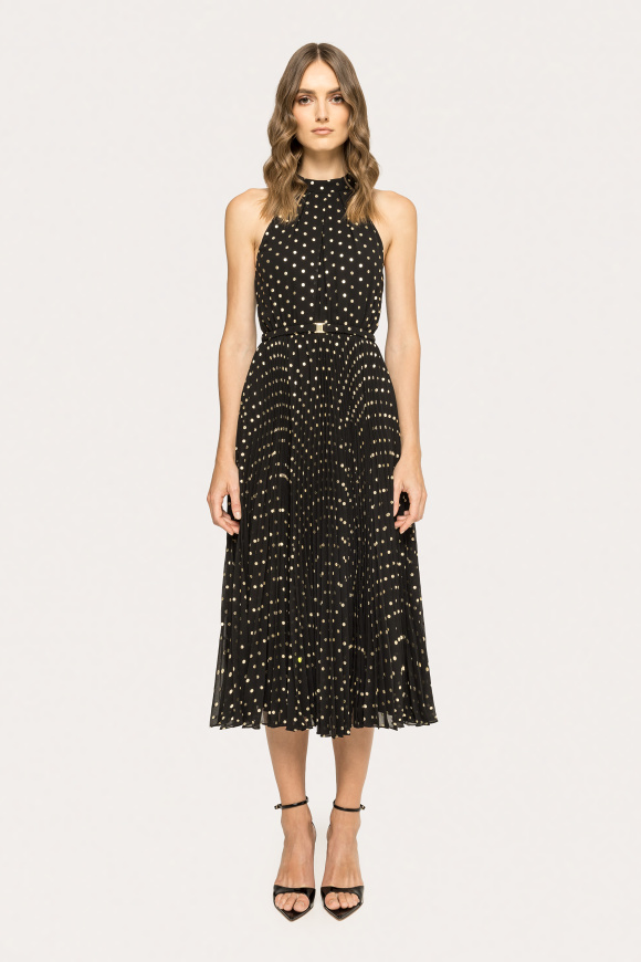 Polka-dots pleated midi dress