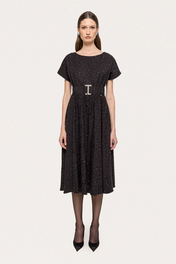 Rhinestone-embellished brocade midi dress