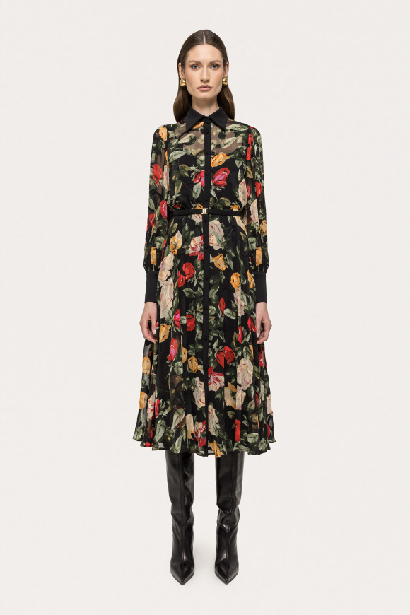 Belted chiffon midi dress