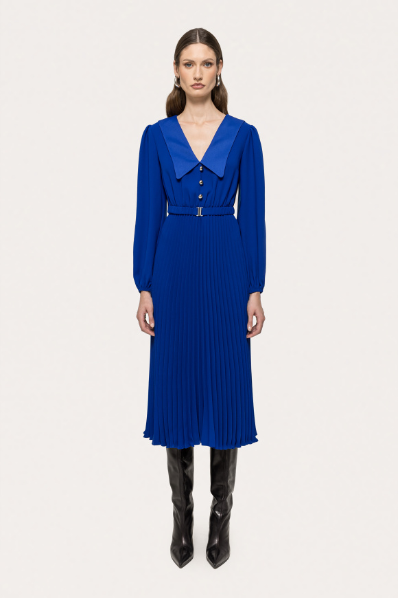 Belted pleated midi dress