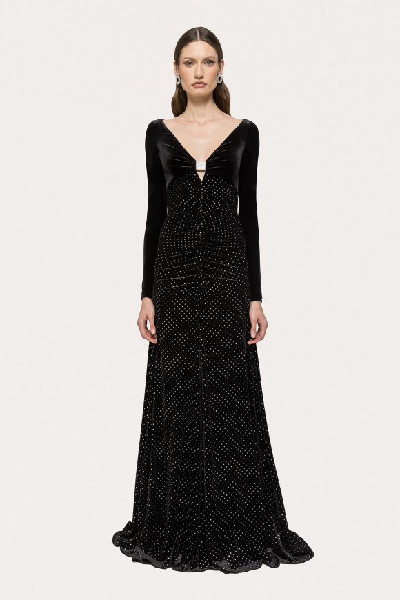 Glitter-detail velvet maxi dress