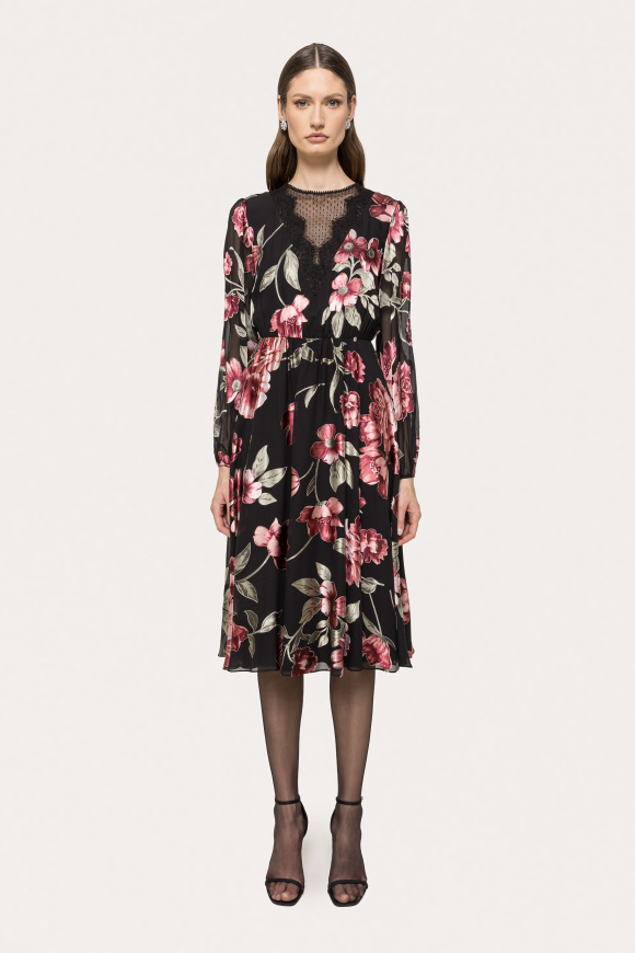 Printed satin midi dress