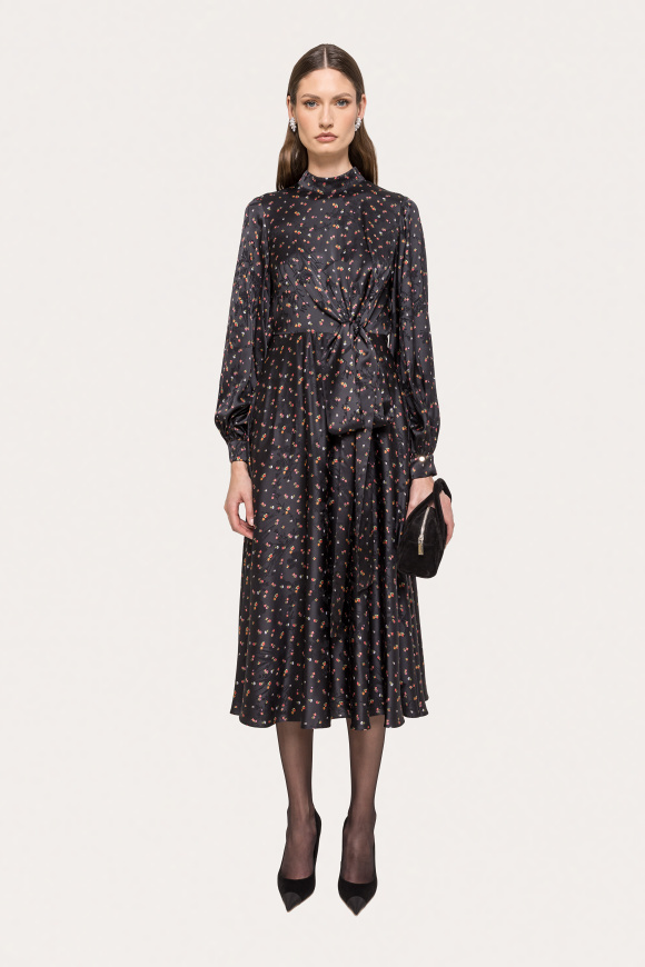 Printed satin midi dress