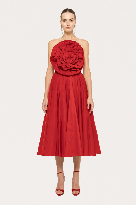 Floral-detail taffeta midi dress