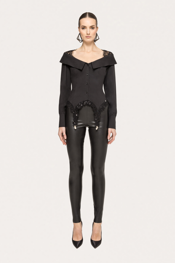 Lace-trim cotton shirt