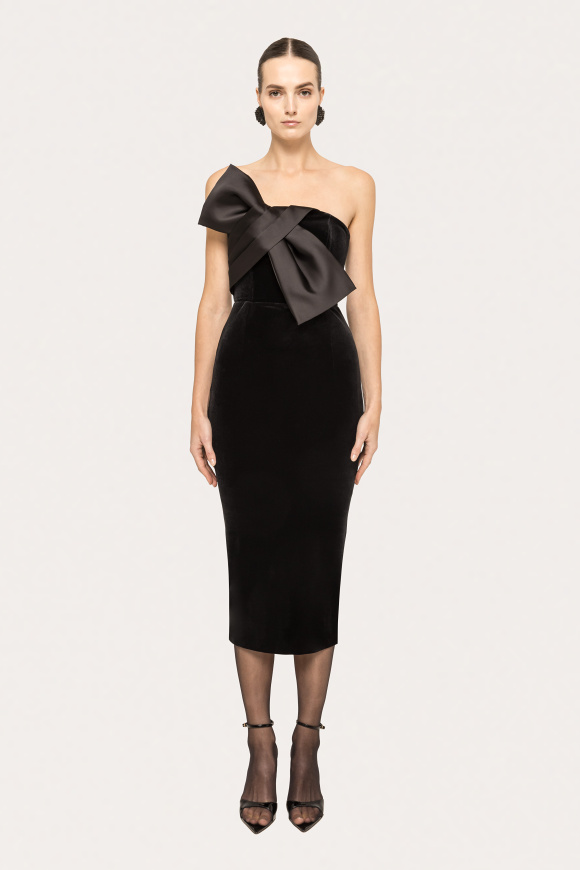 Bow-detail velvet midi dress