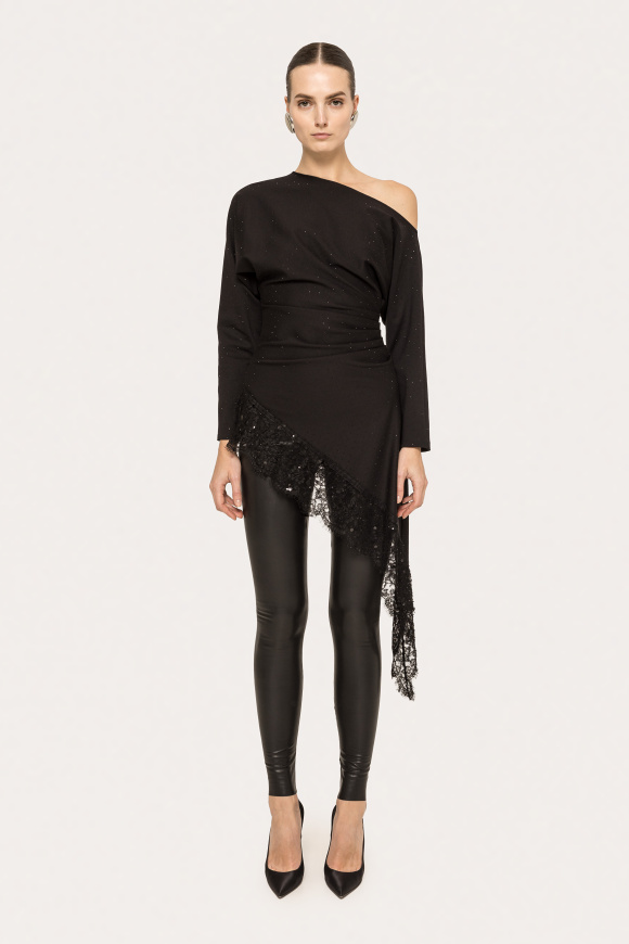 Lace trim asymmetric top