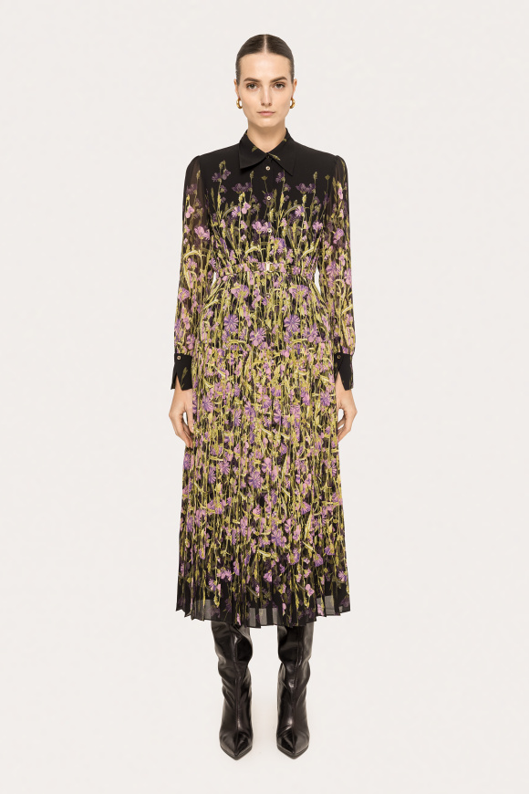 Printed pleated midi dress