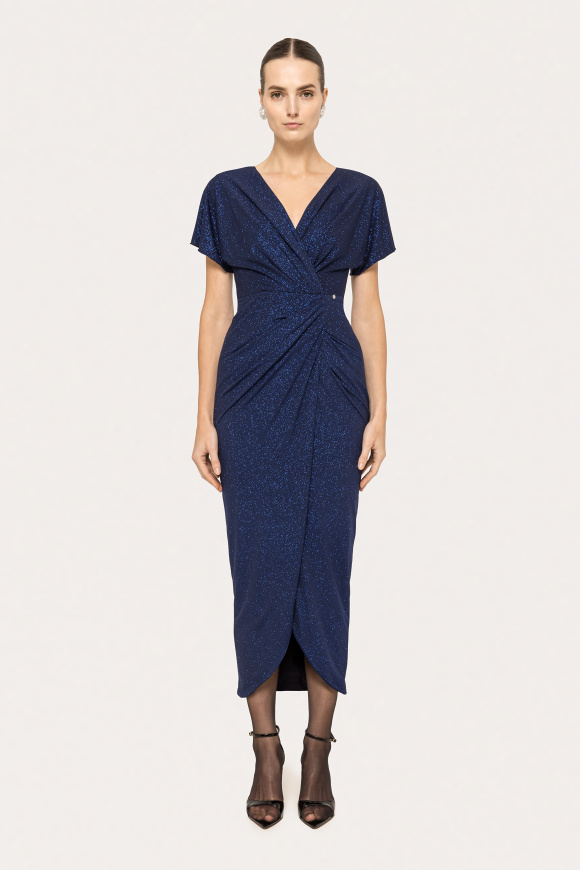 V-neck draped midi dress