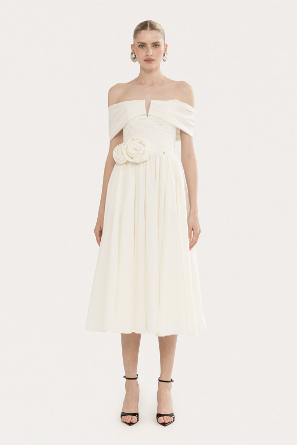 Off-shoulders taffeta midi dress