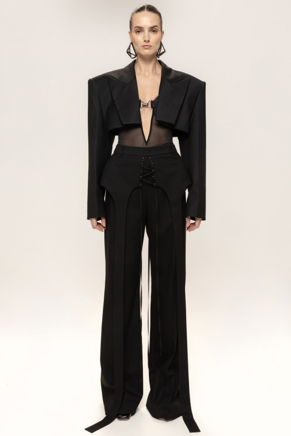 Lace-trimmed tulle bodysuit