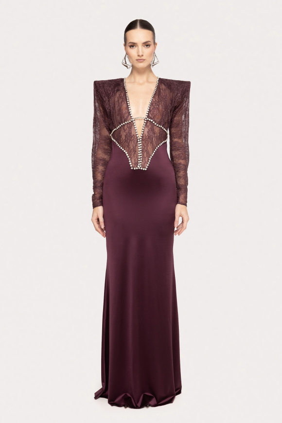 Lace-paneling satin maxi dress
