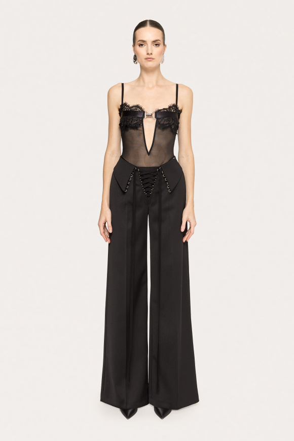 Lace-up detail wool pants