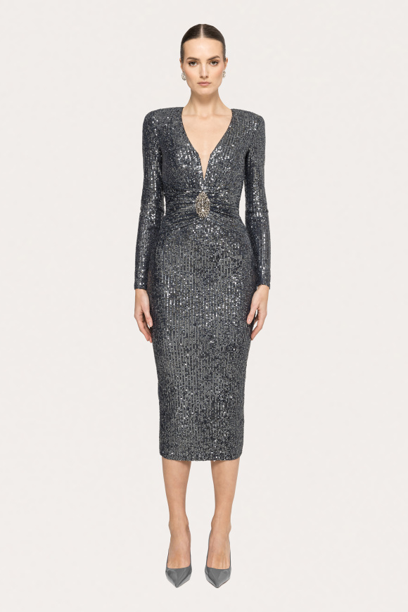 Crystal-detail sequin midi dress