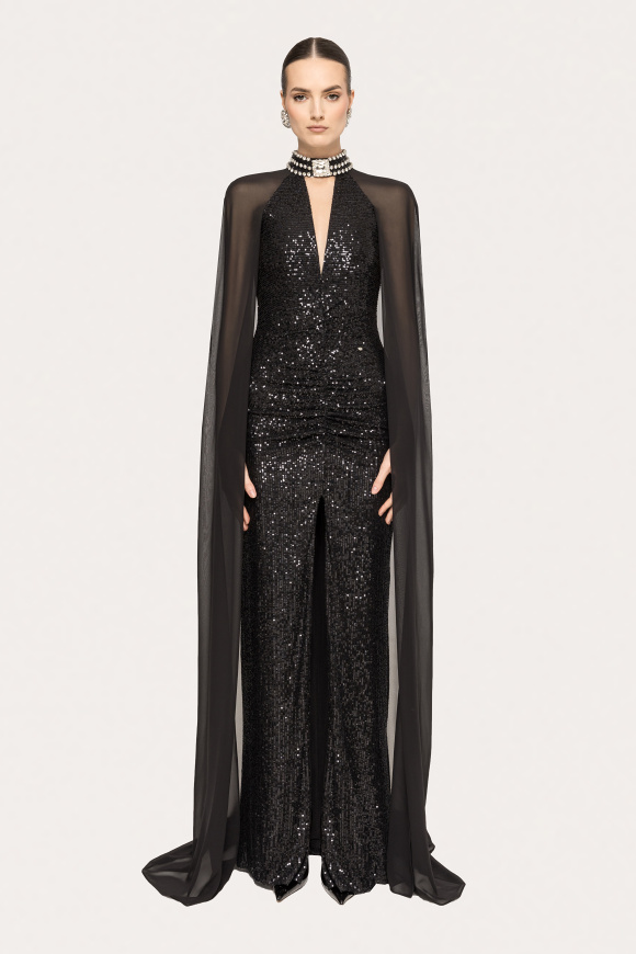 Sequined caped gown
