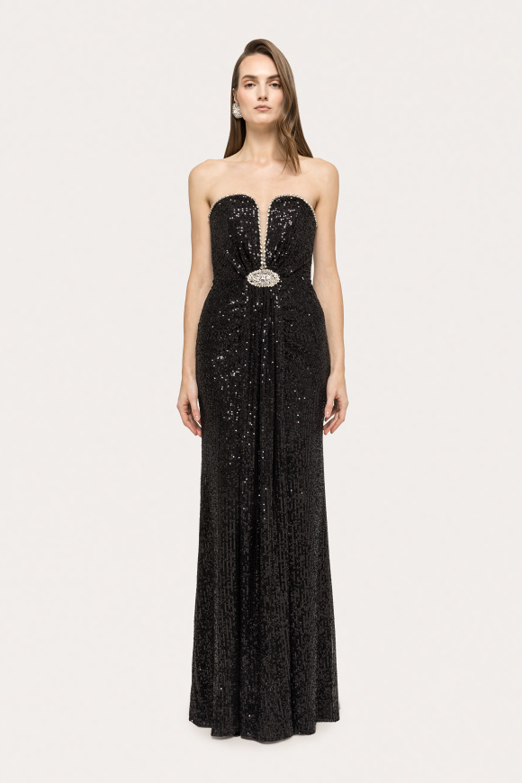 Crystal-embellished sequined maxi dress