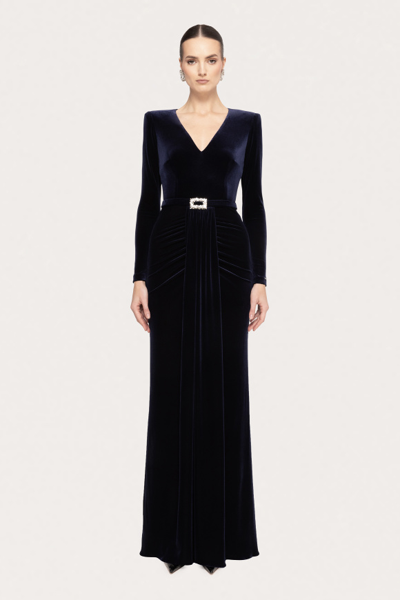 Crystal-detail velvet maxi dress