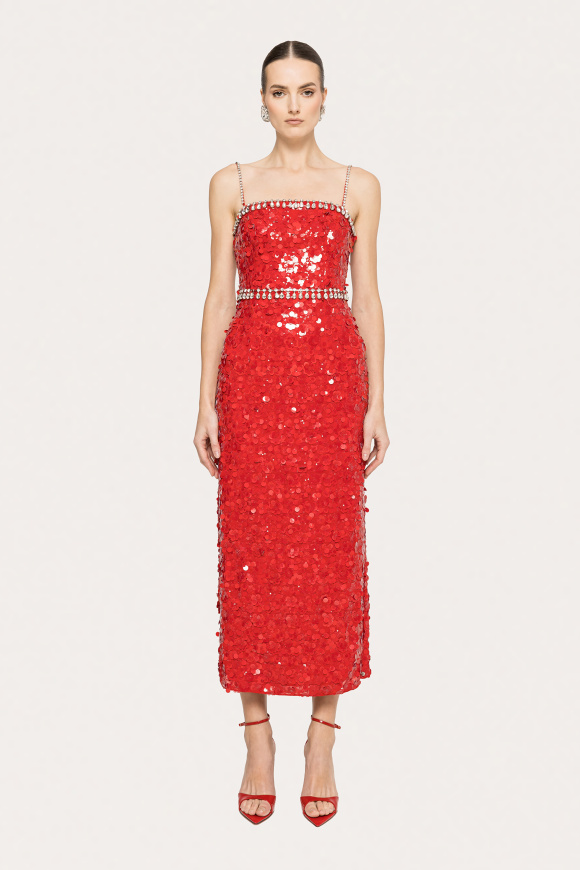 Crystal-embellished sequin midi dress
