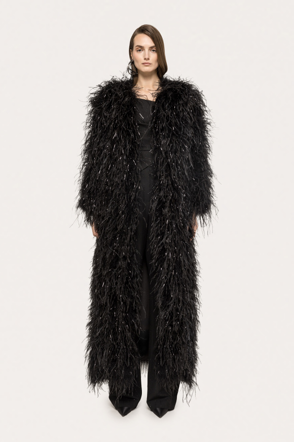 Ostrich-feather maxi coat