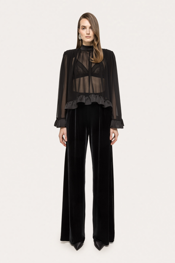 Ruffle-trim chiffon top