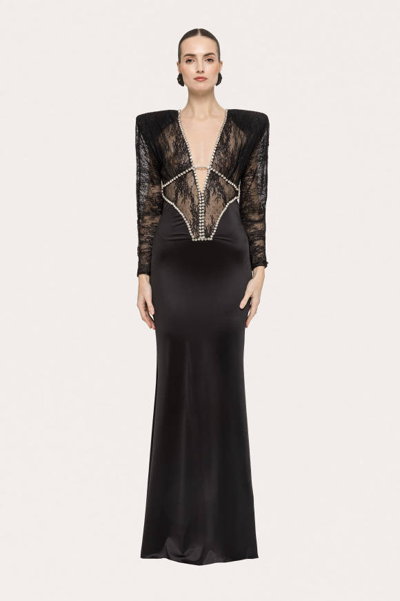 Rochie satinata cu bust din dantela