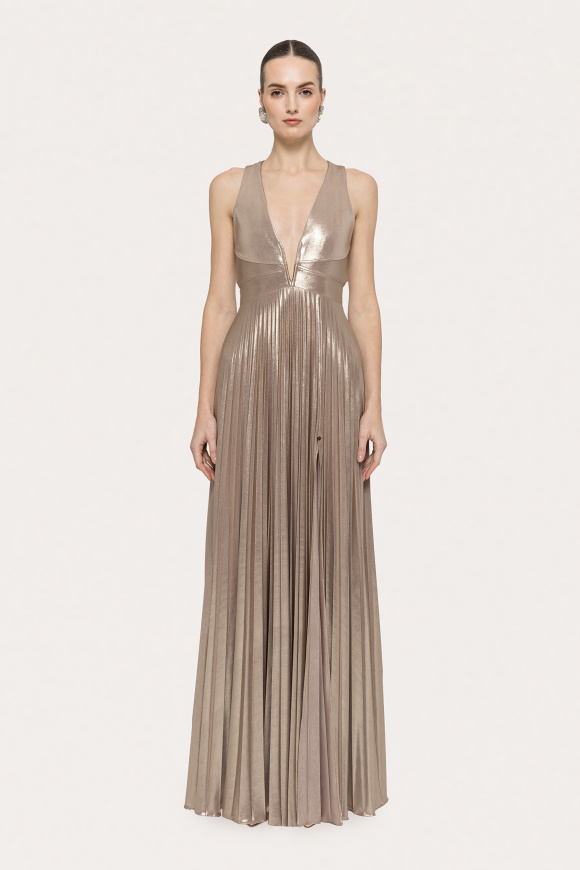 Pleated metallic maxi dress