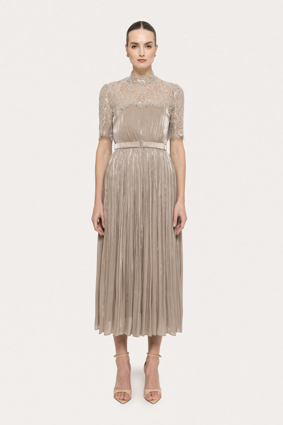 Lace-panel chiffon midi dress