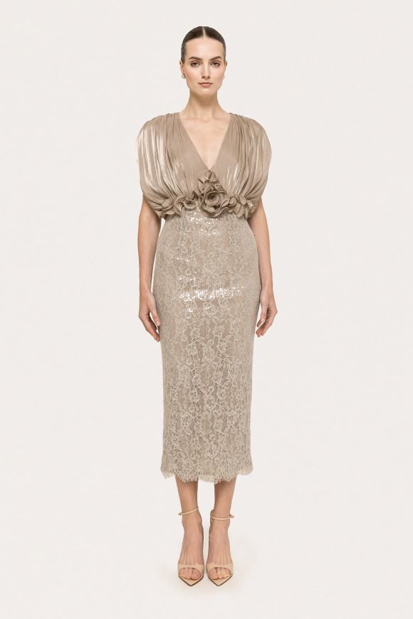Floral-detail lace midi dress