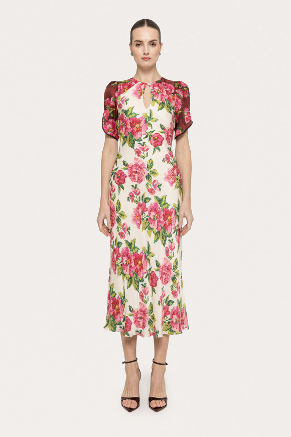 Floral-print viscose midi dress