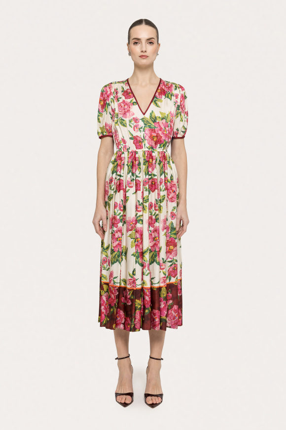 Floral-print viscose midi dress
