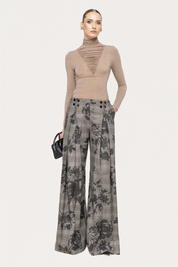 High-waisted wide-leg trousers