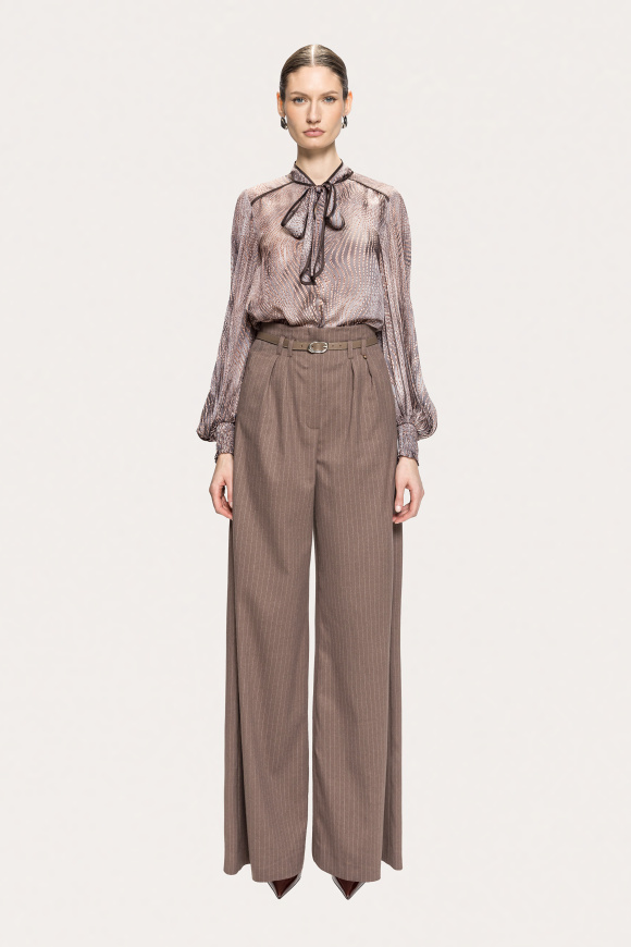 Printed bow-neck chiffon top