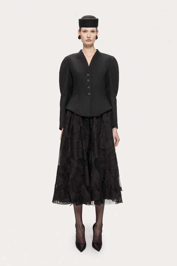Voile appliqué tulle midi skirt