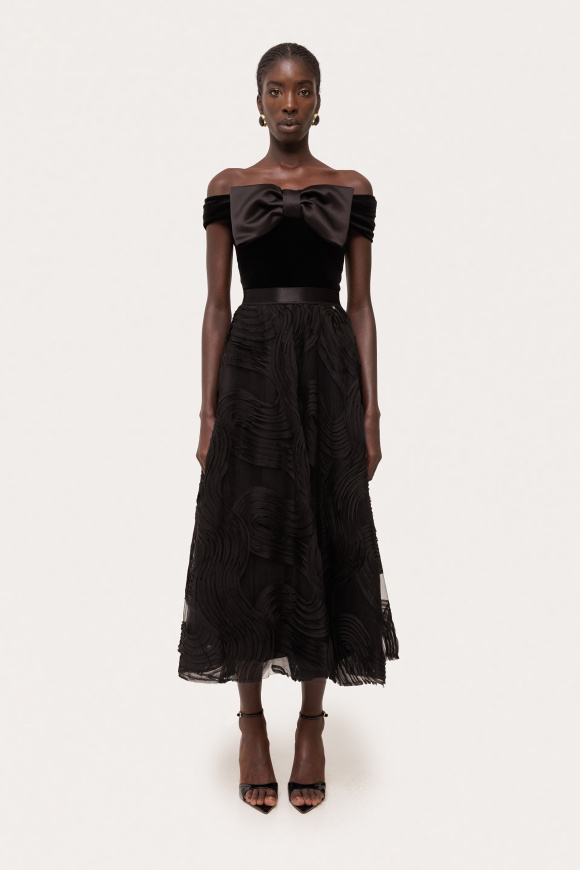 Voile appliqué tulle midi skirt