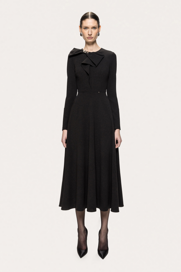 Rochie din crep cu lurex şi detaliu tip fundă