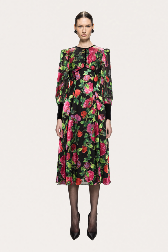 Rochie din vâscoză şi mătase cu imprimeu floral