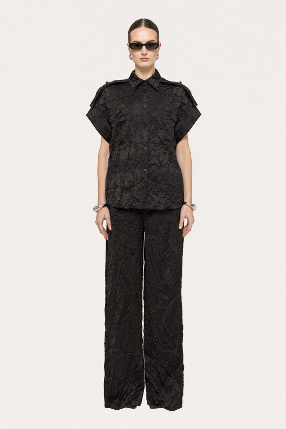 Crinkle effect satin shirt
