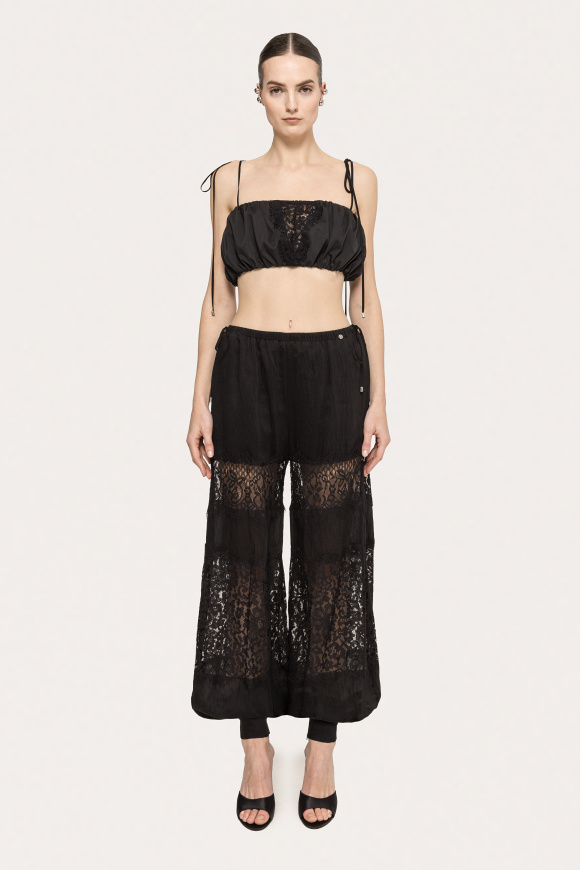 Lace-insert lyocell pants