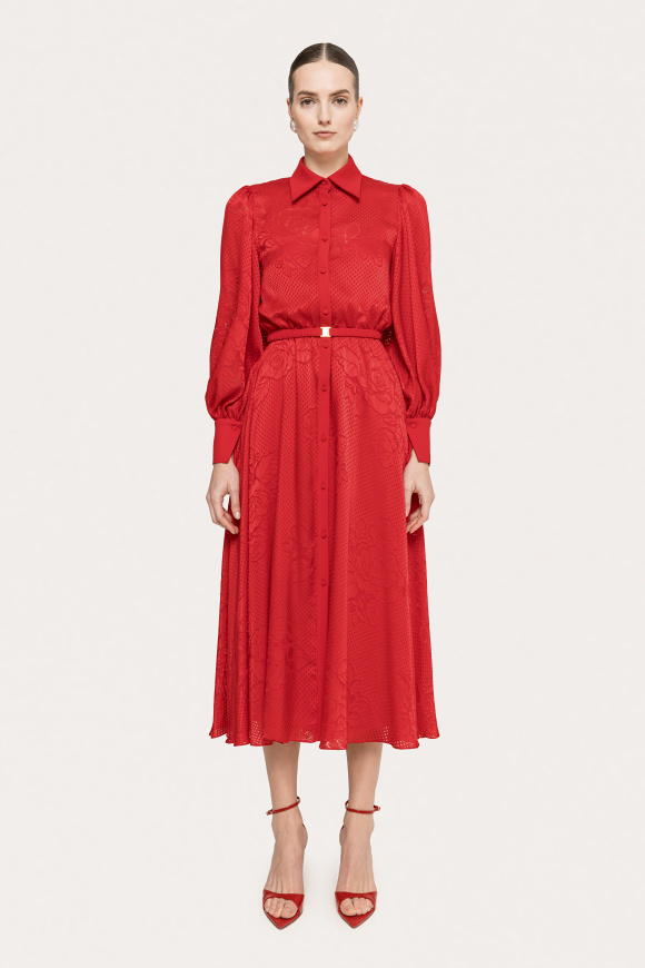 Belted viscose midi dress