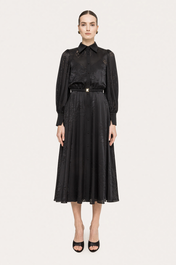 Belted viscose midi dress