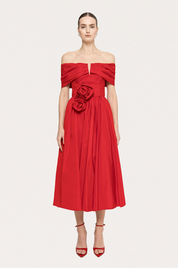 Off-shoulders taffeta midi dress